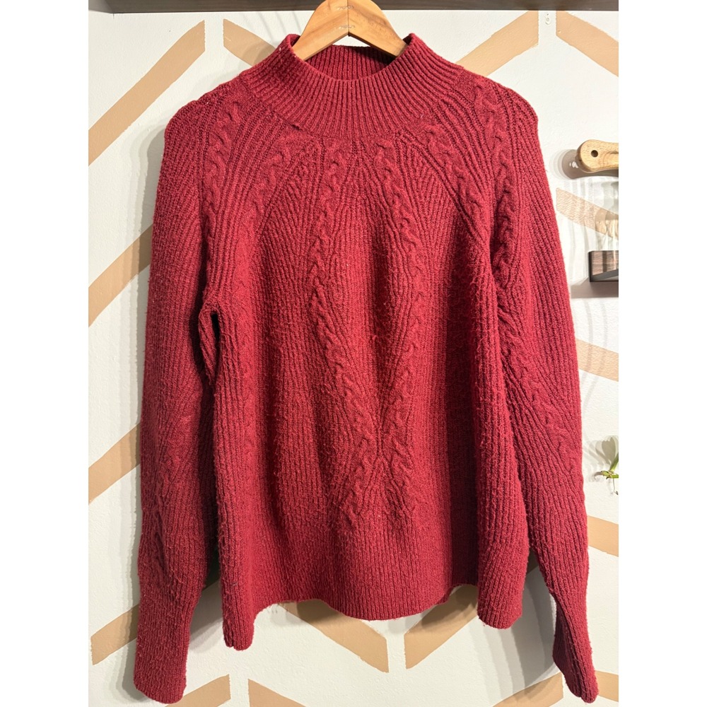 Simply Vera Vera Wang Mock Neck Sweater Women Large Red Cable Knit Ribbed Raglan